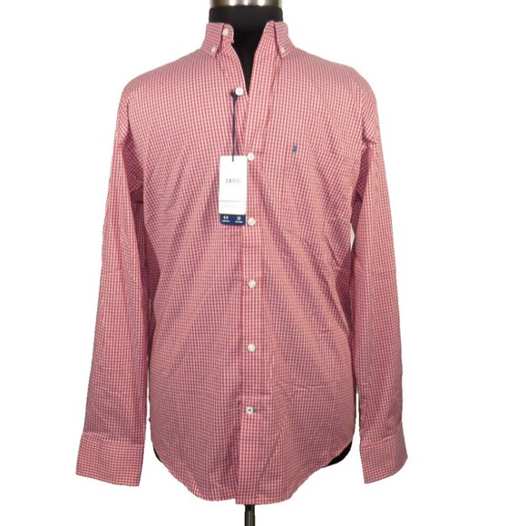 Izod Sportflex Men's Size M Red Blue Gingham Check Non-Iron Long Sleeve Shirt - Picture 9 of 11